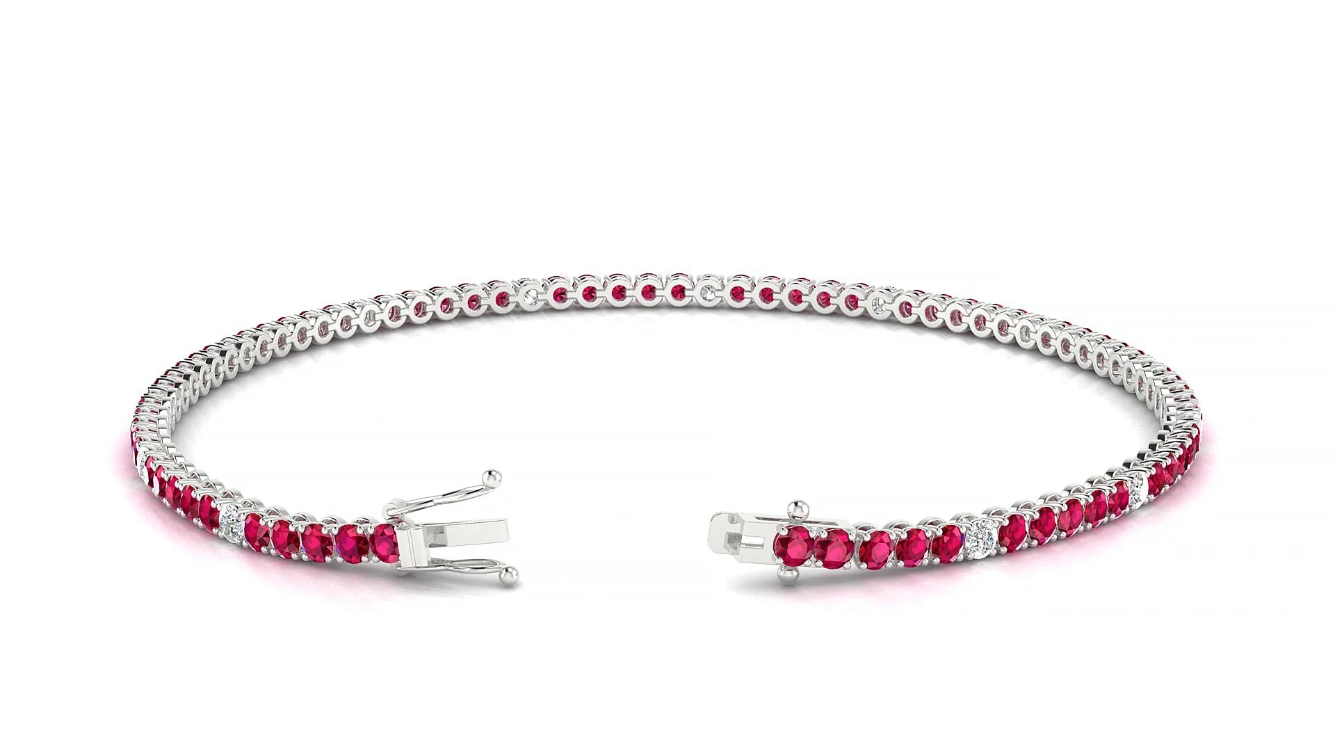 Firenze 5-1 | 18k White Gold 2 mm Round Natural Ruby & Diamond Tennis Bracelet
