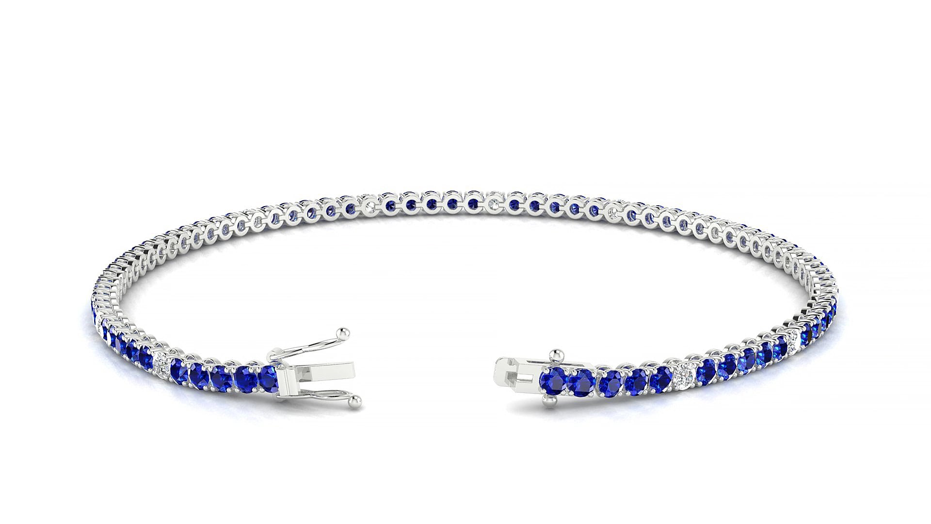 Firenze 5-1 | 18k White Gold 2 mm Round Natural Sapphire & Diamond 15 cm Tennis Bracelet