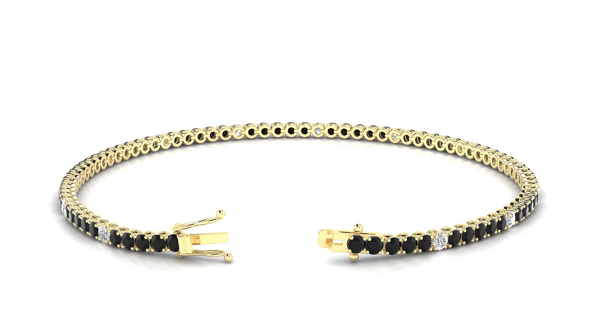 Firenze 5-1 | 18k Yellow Gold 2 mm Round Natural Black Diamond & Diamond 15 cm Tennis Bracelet