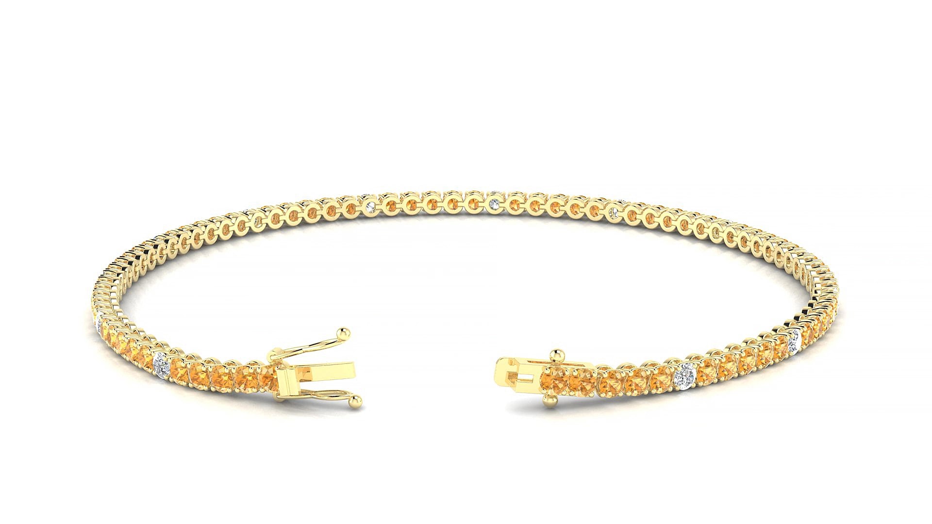 Firenze 5-1 | 18k Yellow Gold 2 mm Round Natural Citrine & Diamond 15 cm Tennis Bracelet