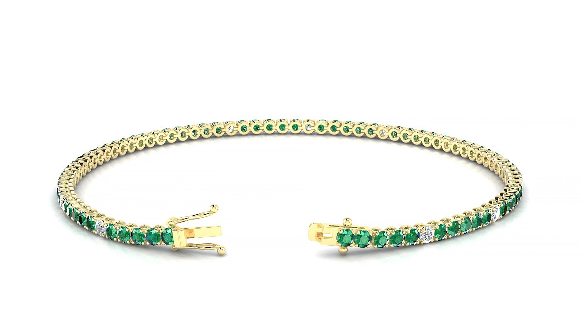 Firenze 5-1 | 18k Yellow Gold 2 mm Round Natural Emerald & Diamond 15 cm Tennis Bracelet
