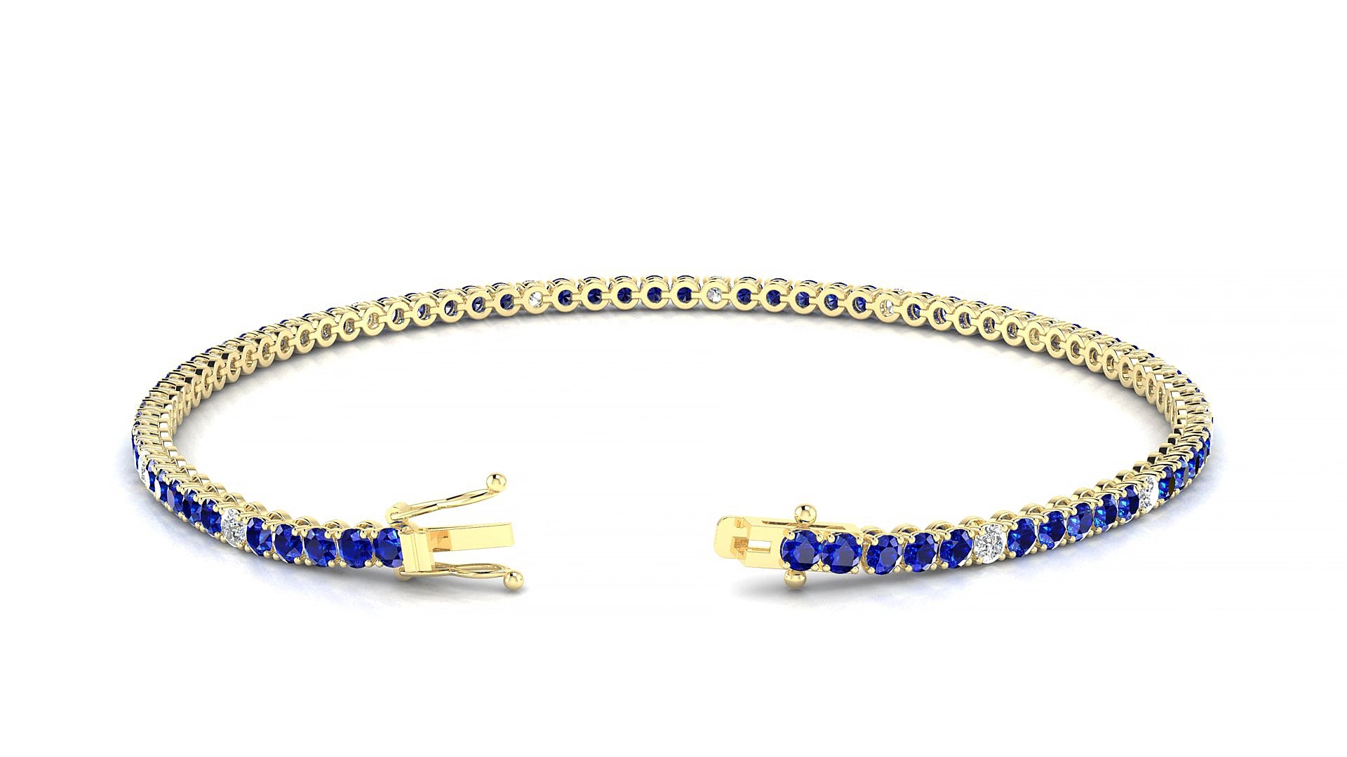 Firenze 5-1 | 18k Yellow Gold 2 mm Round Natural Sapphire & Diamond 18 cm Tennis Bracelet