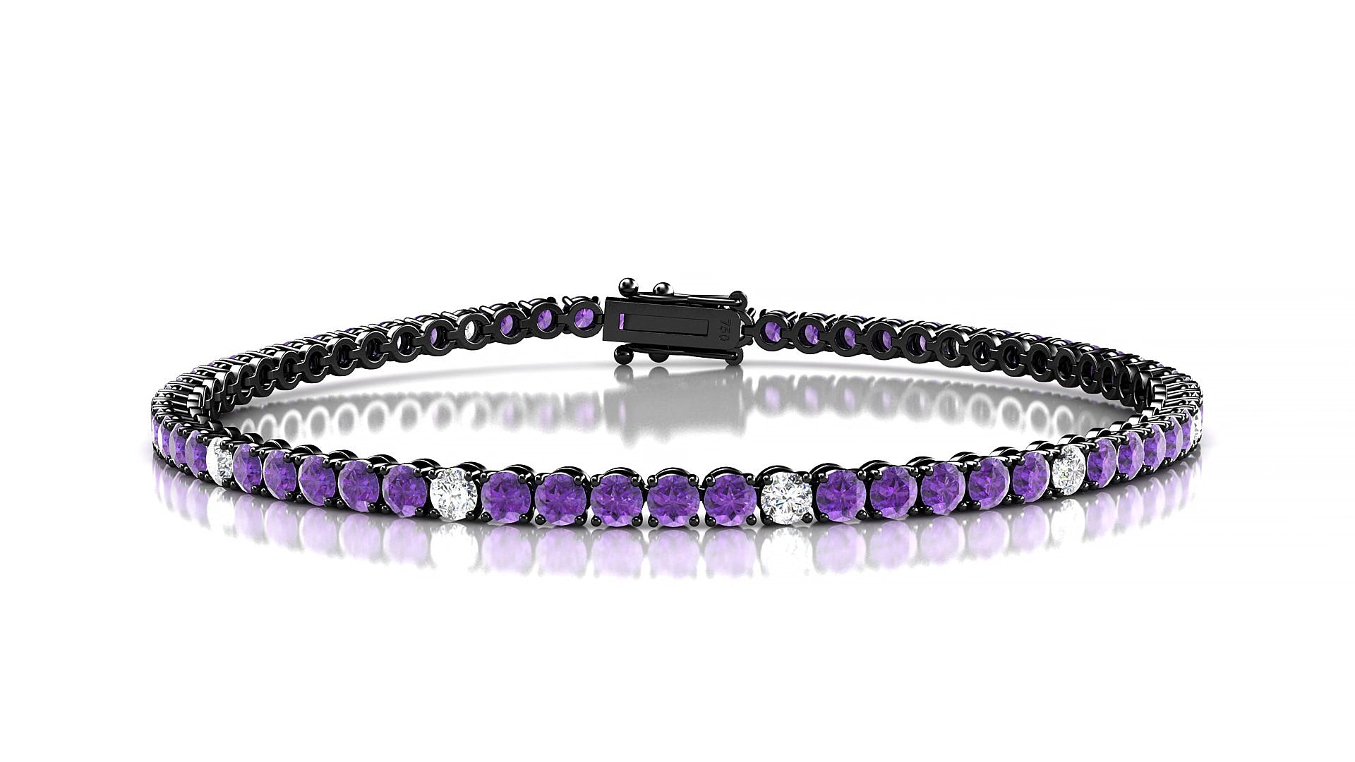 Firenze 5-1 | 18k Black Gold 2.5 mm Round Natural Amethyst & Diamond 19 cm Tennis Bracelet
