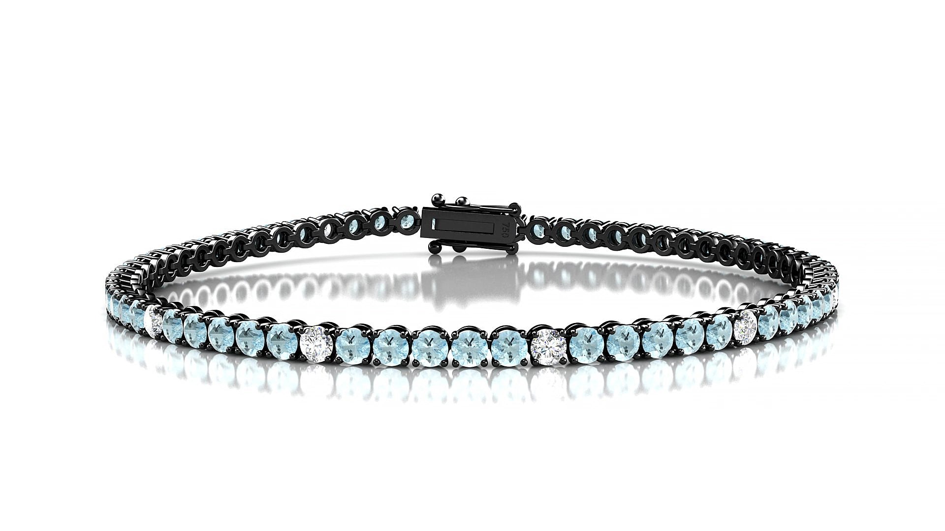 Firenze 5-1 | 18k Black Gold 2.5 mm Round Natural Aquamarine & Diamond 17 cm Tennis Bracelet