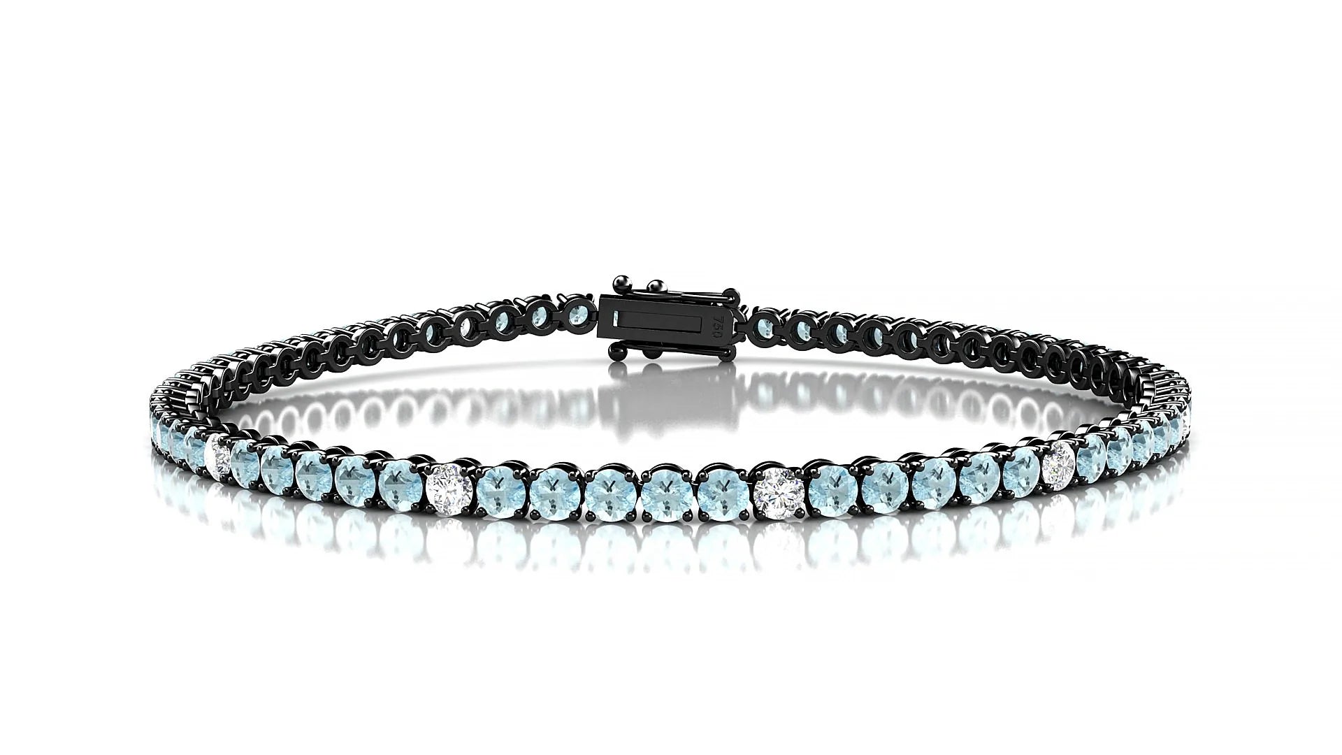 Firenze 5-1 | 18k Black Gold 2.5 mm Round Natural Aquamarine & Diamond Tennis Bracelet