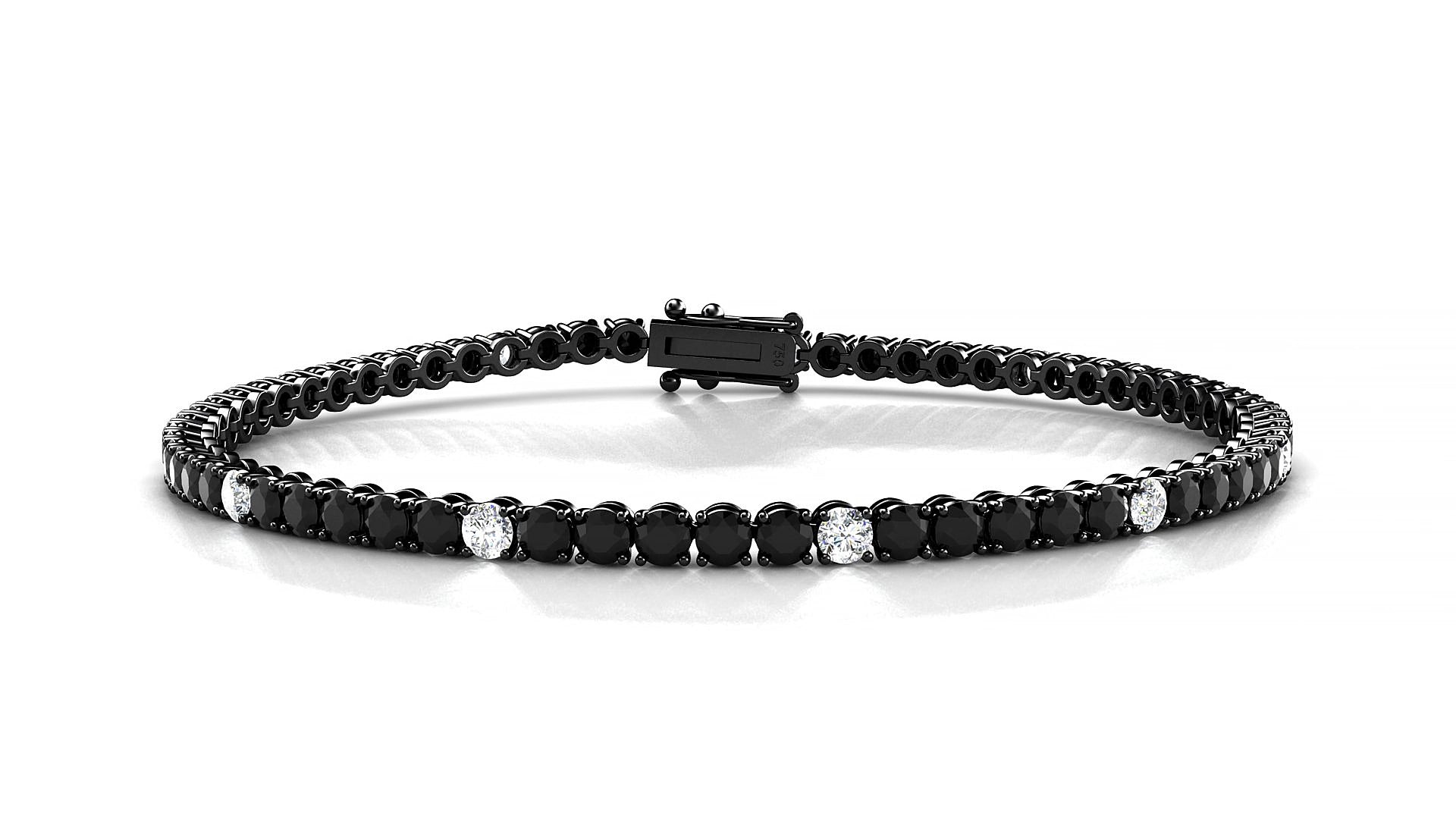 Firenze 5-1 | 18k Black Gold 2.5 mm Round Natural Black Diamond & Diamond 15 cm Tennis Bracelet