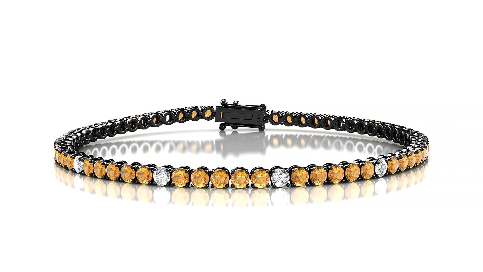 Firenze 5-1 | 18k Black Gold 2.5 mm Round Natural Citrine & Diamond 18 cm Tennis Bracelet