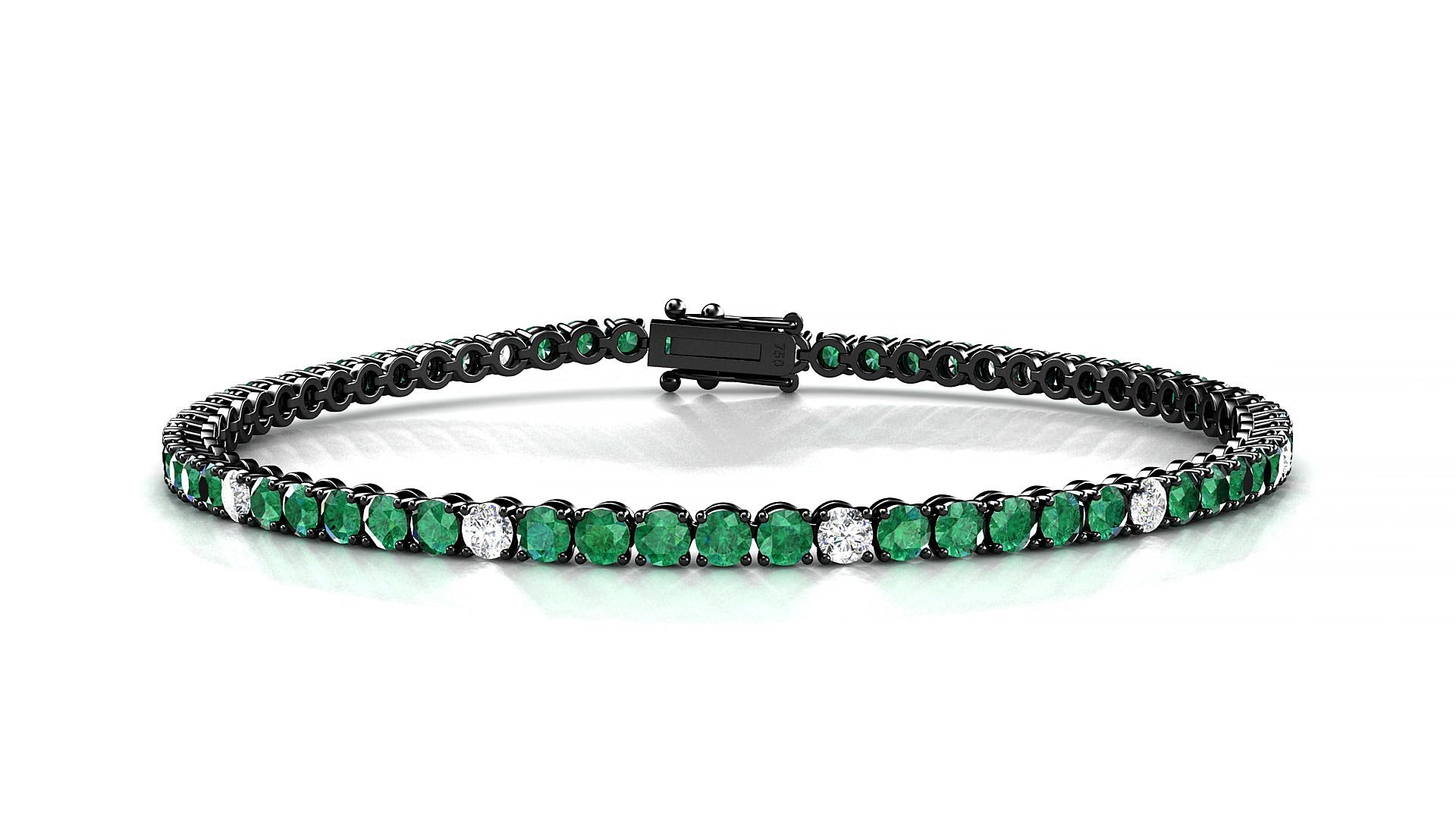 Firenze 5-1 | 18k Black Gold 2.5 mm Round Natural Emerald & Diamond 16 cm Tennis Bracelet