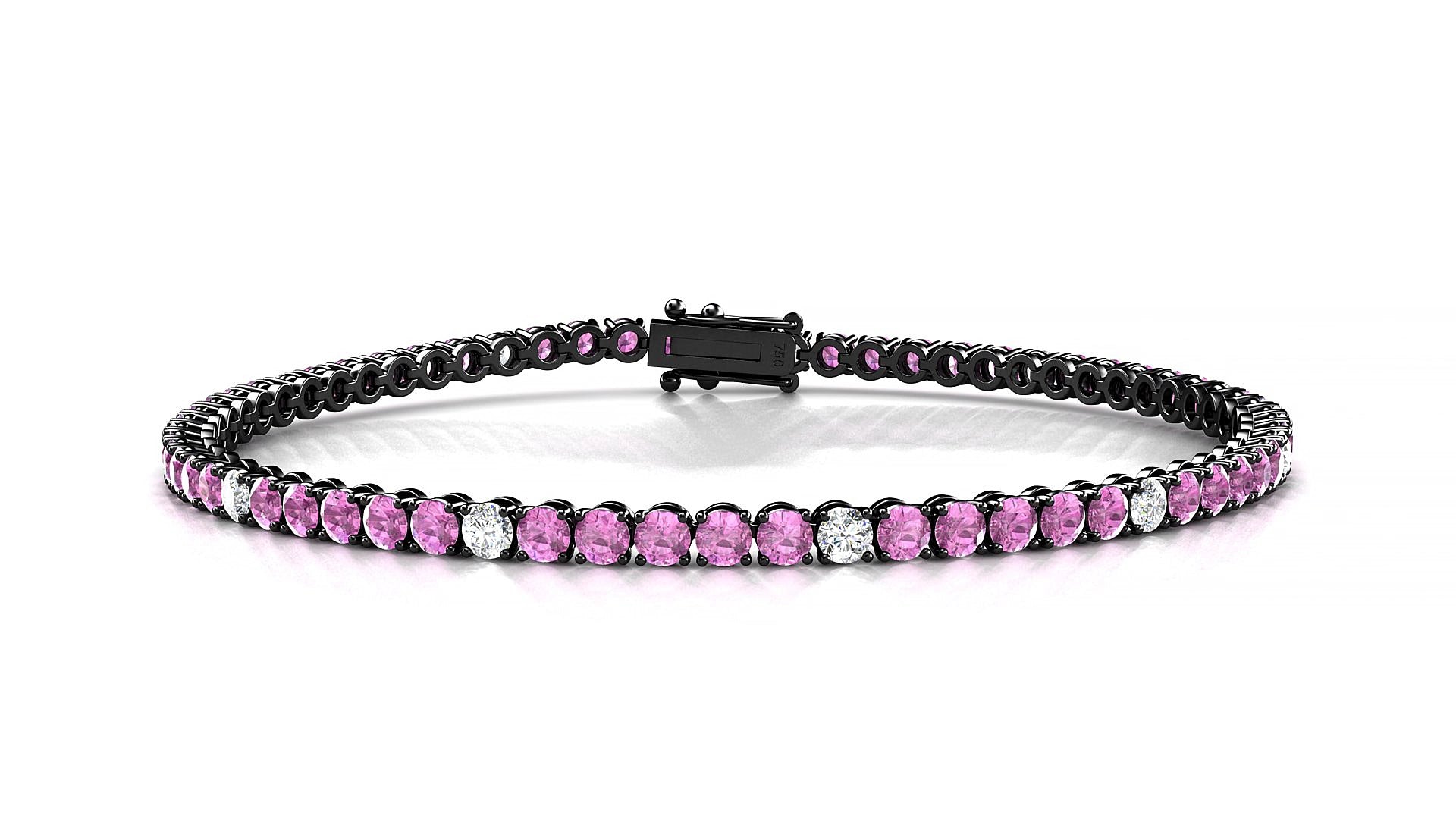 Firenze 5-1 | 18k Black Gold 2.5 mm Round Natural Pink Sapphire & Diamond 19 cm Tennis Bracelet