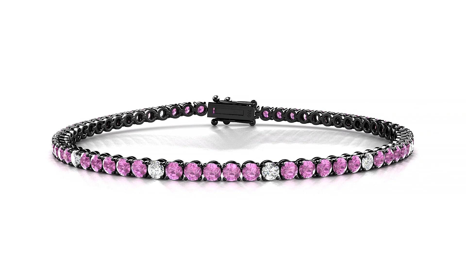 Firenze 5-1 | 18k Black Gold 2.5 mm Round Natural Pink Sapphire & Diamond Tennis Bracelet