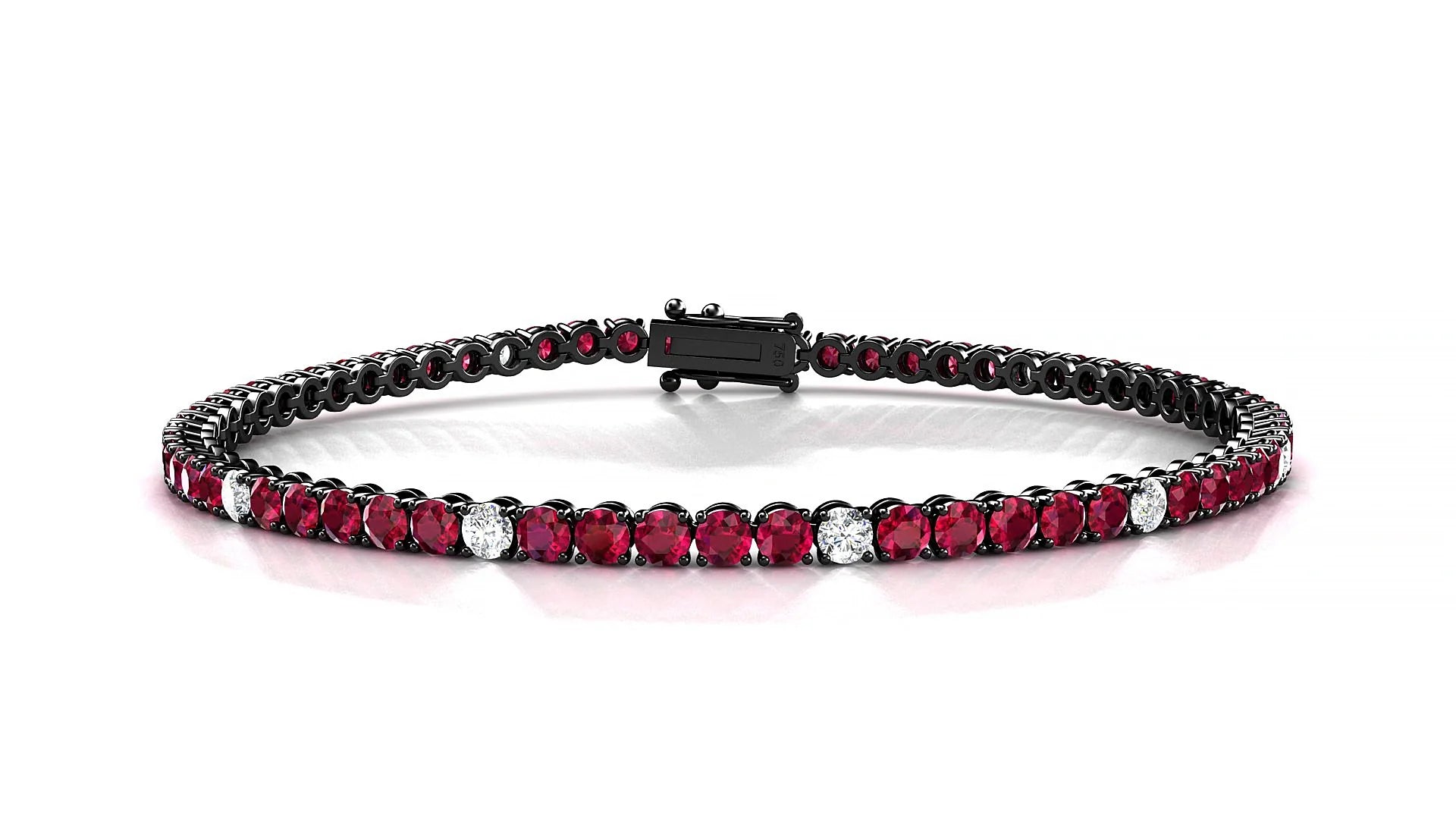 Firenze 5-1 | 18k Black Gold 2.5 mm Round Natural Ruby & Diamond Tennis Bracelet