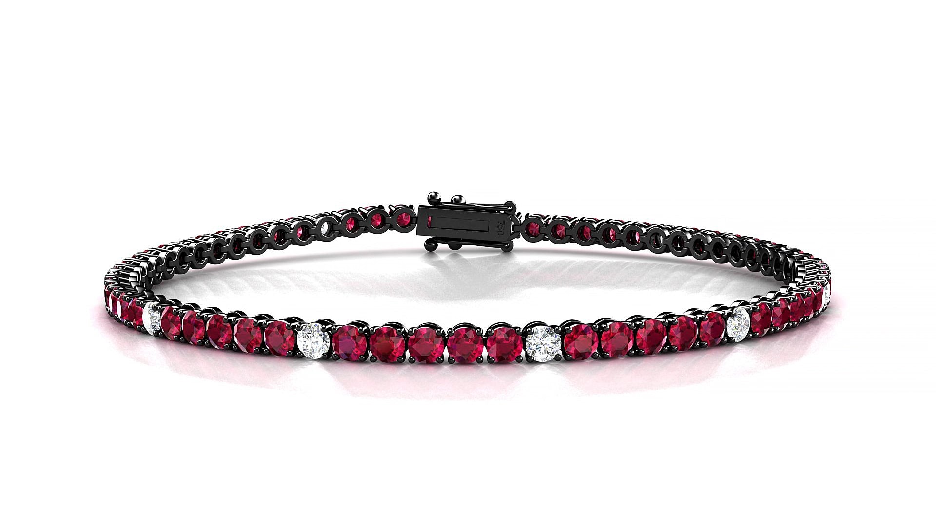 Firenze 5-1 | 18k Black Gold 2.5 mm Round Natural Ruby & Diamond 17 cm Tennis Bracelet