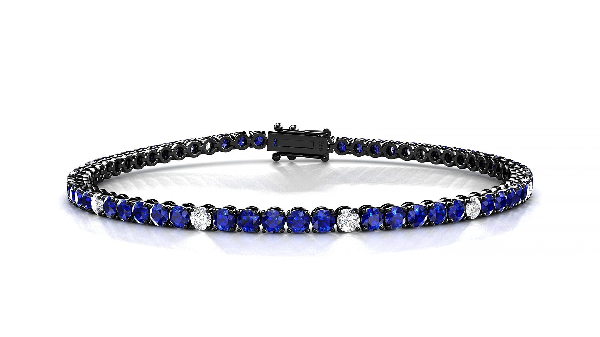 Firenze 5-1 | 18k Black Gold 2.5 mm Round Natural Sapphire & Diamond 19 cm Tennis Bracelet