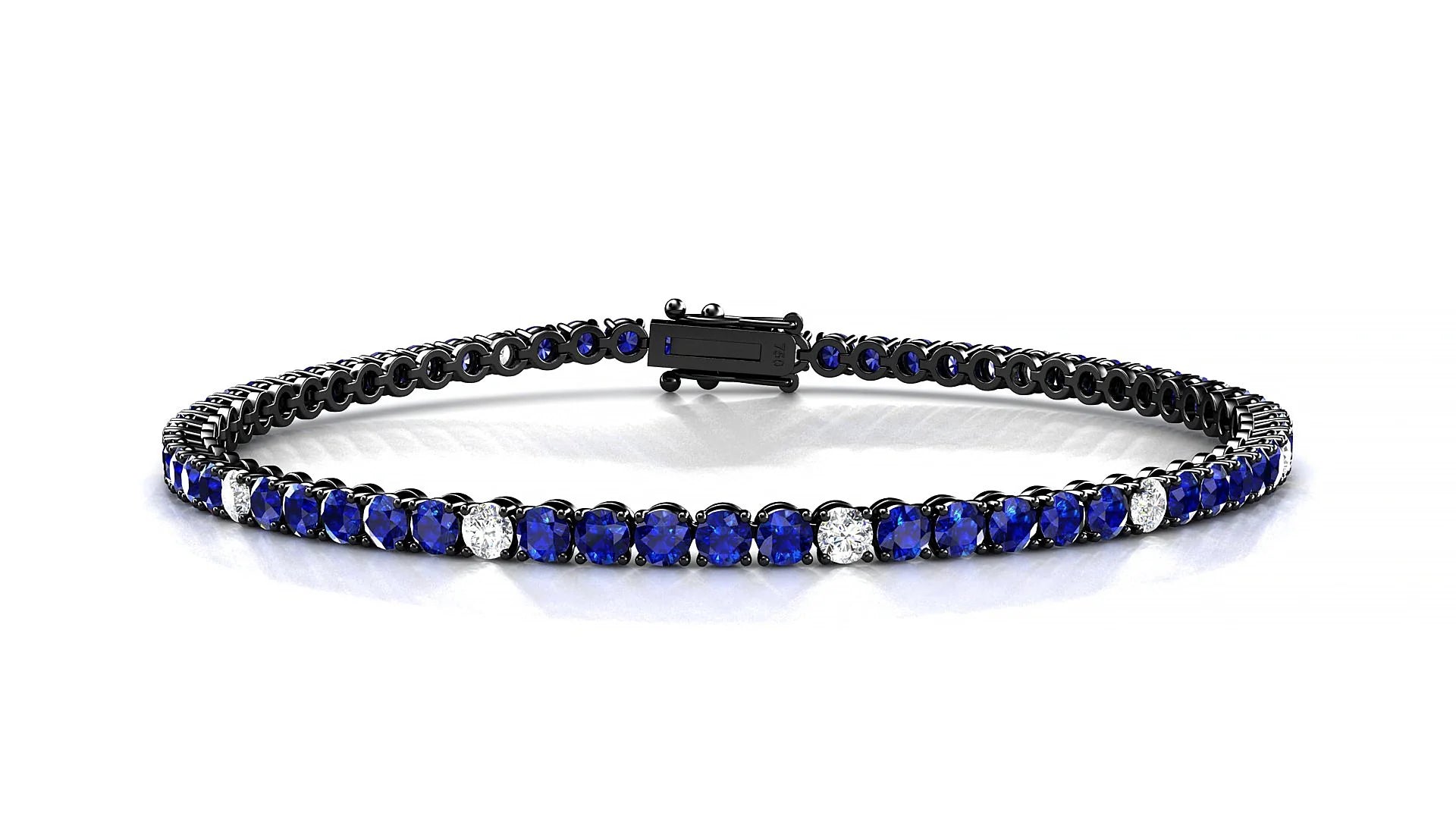 Firenze 5-1 | 18k Black Gold 2.5 mm Round Natural Sapphire & Diamond Tennis Bracelet