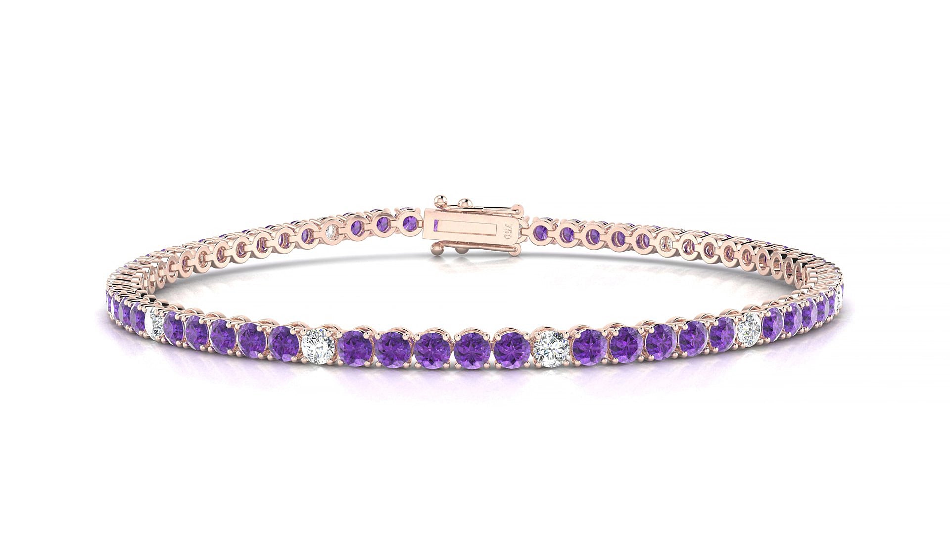 Firenze 5-1 | 18k Rose Gold 2.5 mm Round Natural Amethyst & Diamond 17 cm Tennis Bracelet
