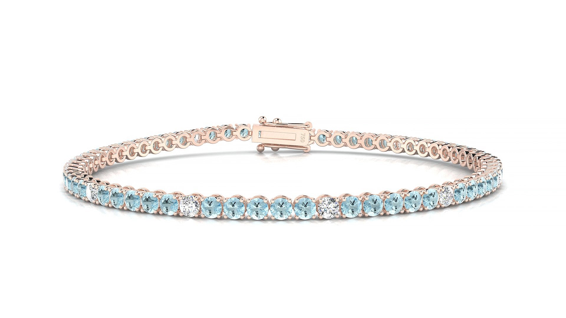 Firenze 5-1 | 18k Rose Gold 2.5 mm Round Natural Aquamarine & Diamond 15 cm Tennis Bracelet
