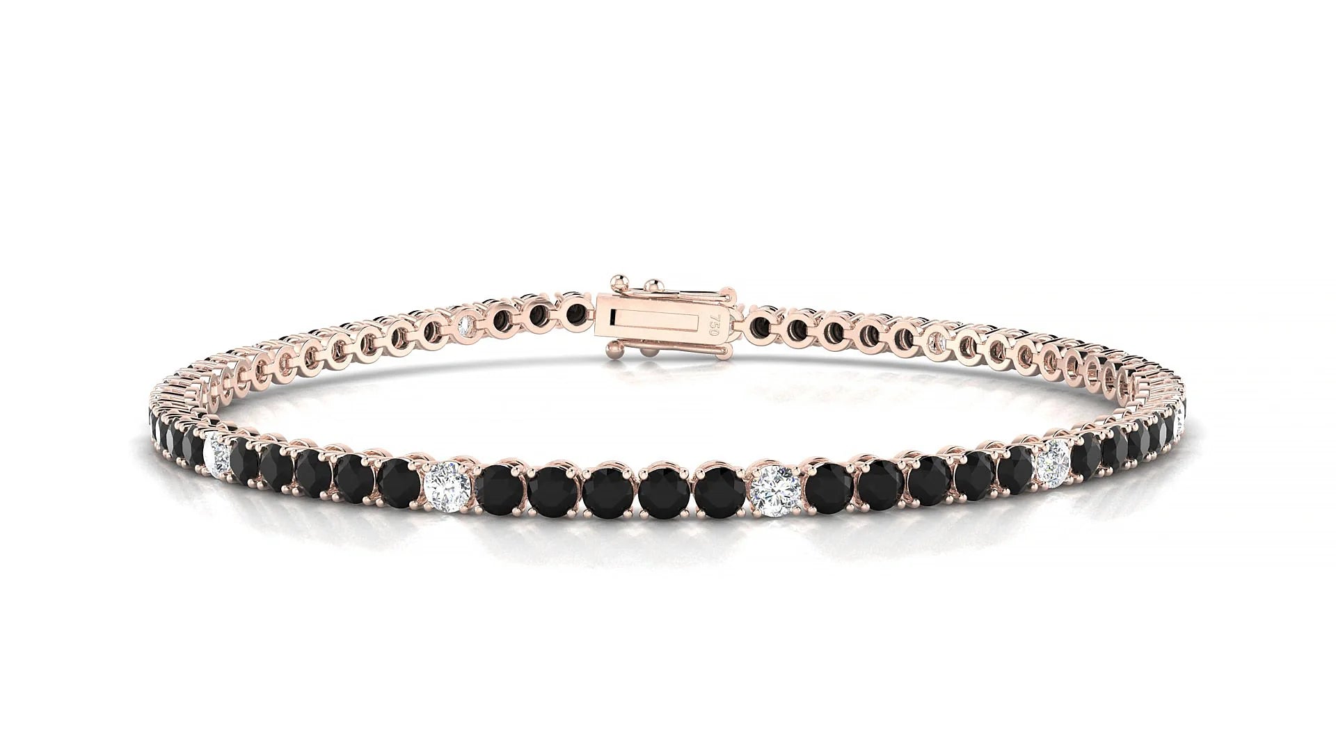 Firenze 5-1 | 18k Rose Gold 2.5 mm Round Natural Black Diamond & Diamond Tennis Bracelet