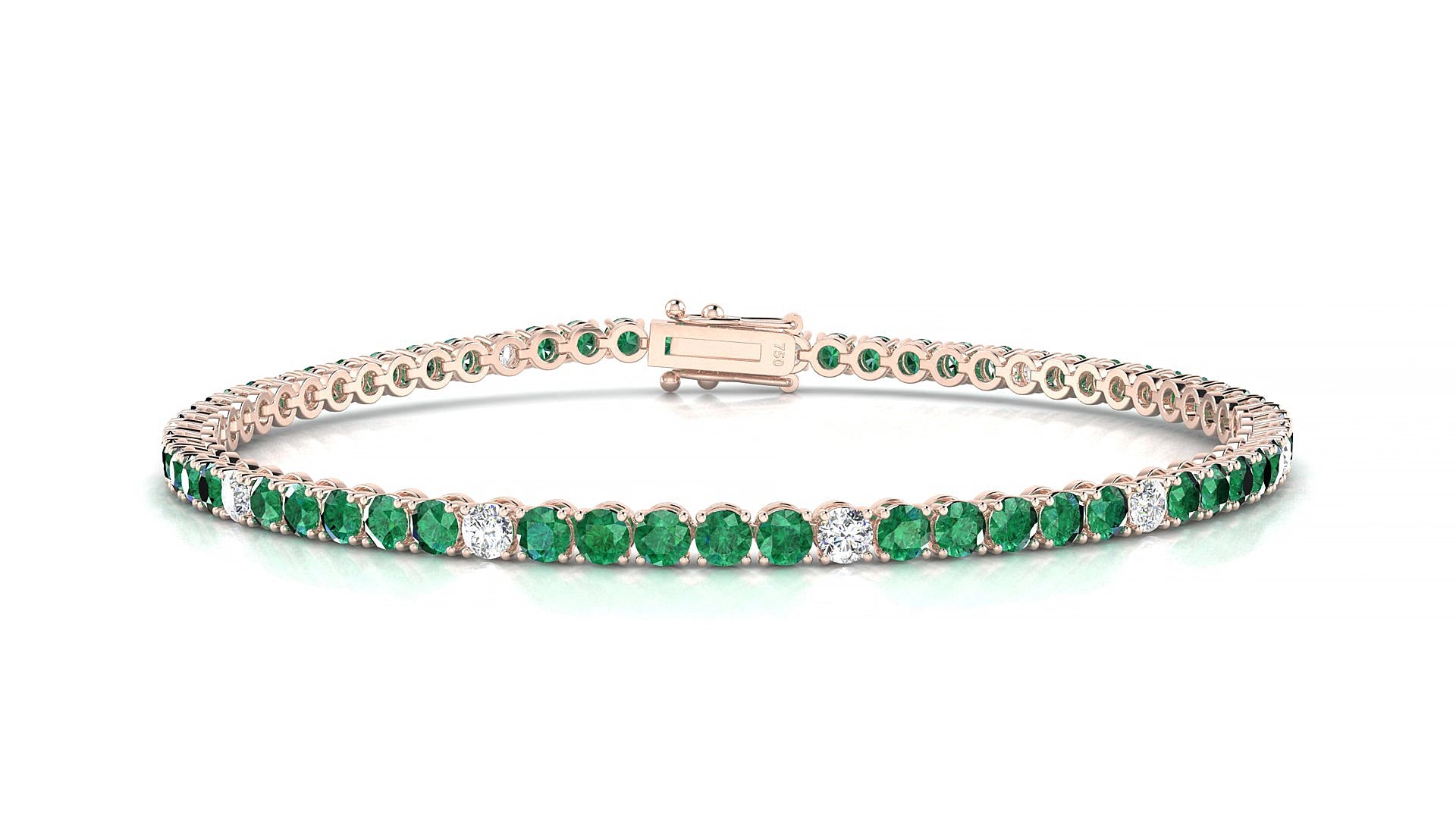 Firenze 5-1 | 18k Rose Gold 2.5 mm Round Natural Emerald & Diamond 15 cm Tennis Bracelet