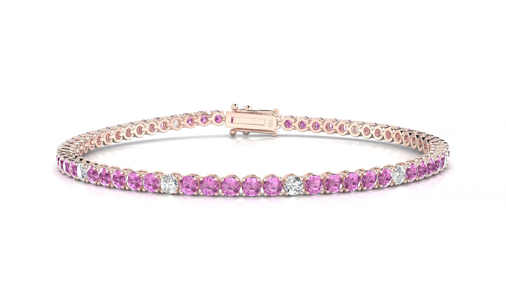Firenze 5-1 | 18k Rose Gold 2.5 mm Round Natural Pink Sapphire & Diamond 15 cm Tennis Bracelet