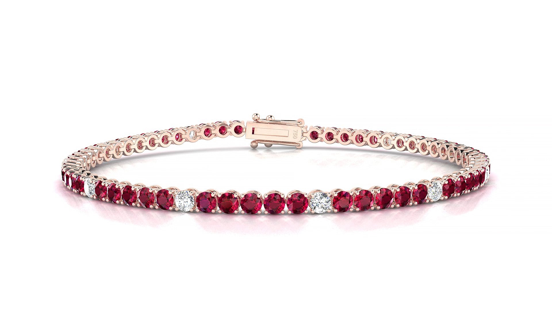 Firenze 5-1 | 18k Rose Gold 2.5 mm Round Natural Ruby & Diamond 16 cm Tennis Bracelet