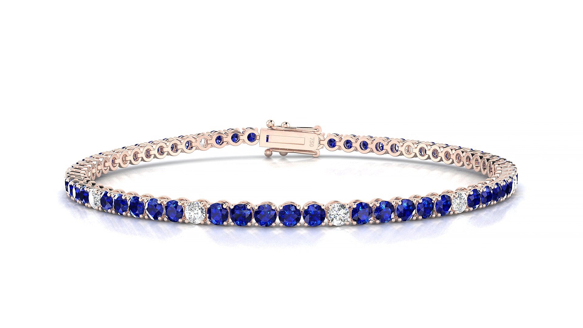 Firenze 5-1 | 18k Rose Gold 2.5 mm Round Natural Sapphire & Diamond 16 cm Tennis Bracelet