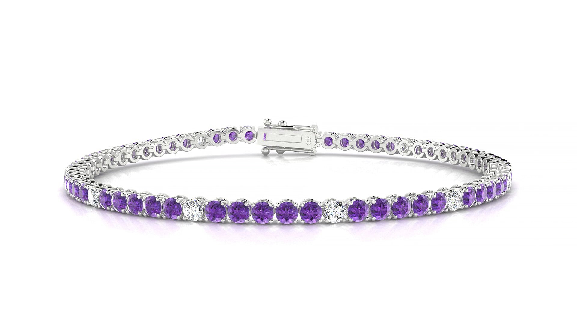 Firenze 5-1 | 18k White Gold 2.5 mm Round Natural Amethyst & Diamond 15 cm Tennis Bracelet
