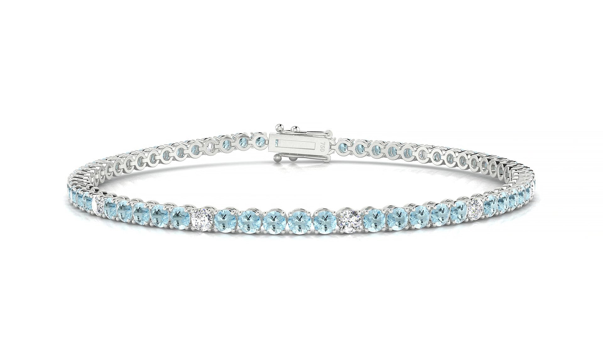 Firenze 5-1 | 18k White Gold 2.5 mm Round Natural Aquamarine & Diamond 19 cm Tennis Bracelet
