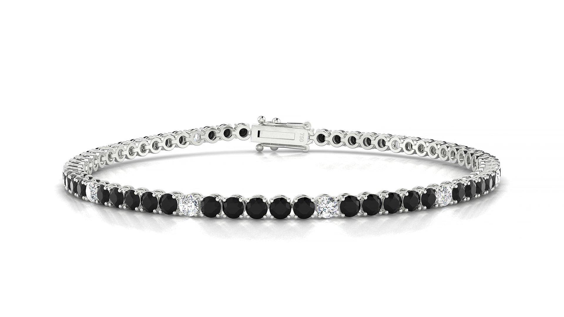 Firenze 5-1 | 18k White Gold 2.5 mm Round Natural Black Diamond & Diamond 15 cm Tennis Bracelet