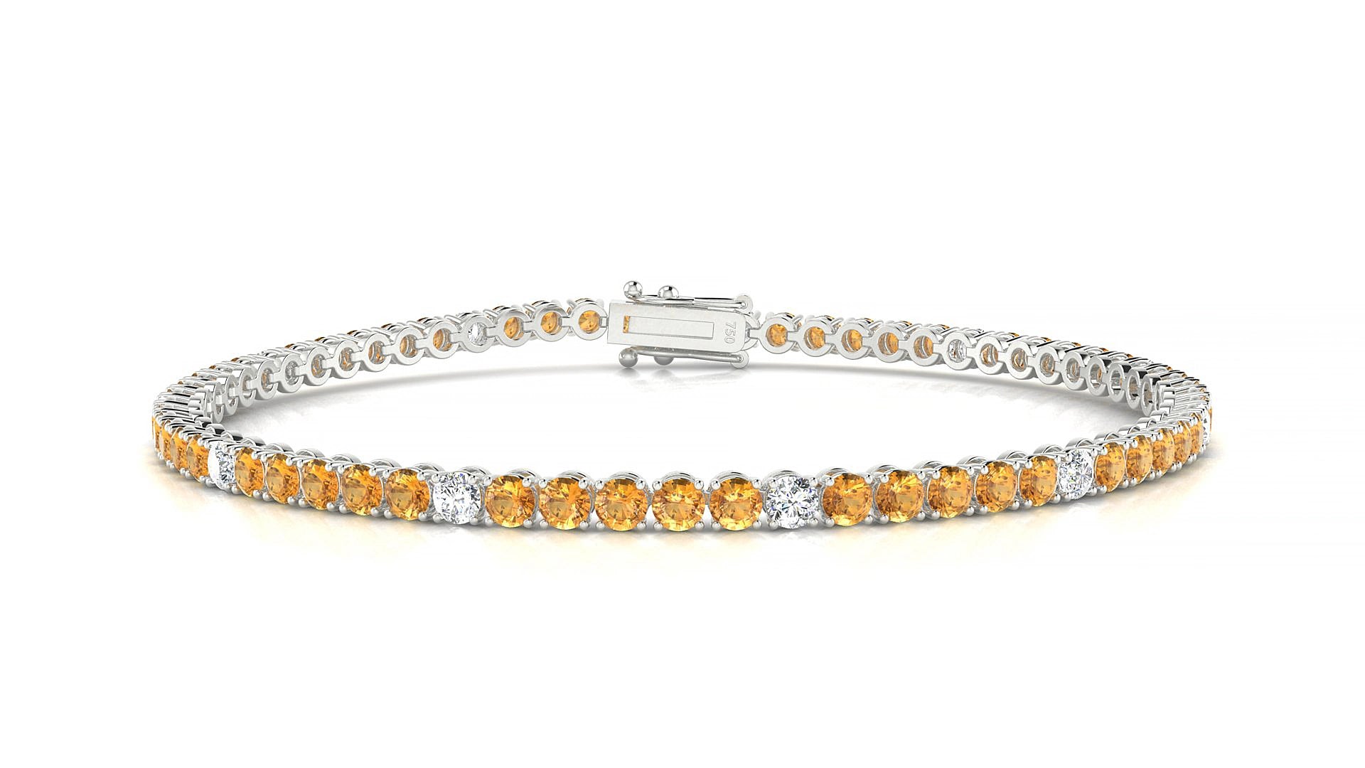 Firenze 5-1 | 18k White Gold 2.5 mm Round Natural Citrine & Diamond 18 cm Tennis Bracelet