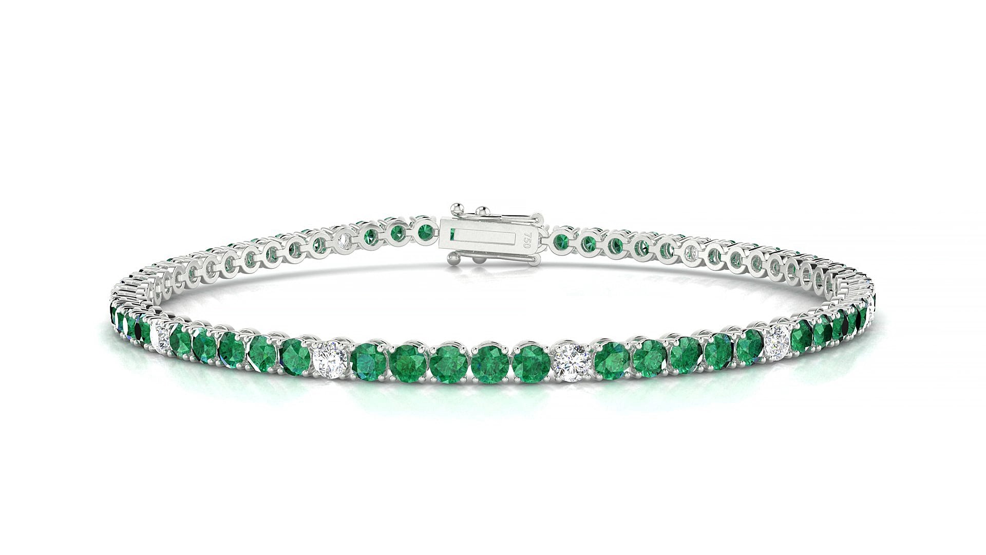 Firenze 5-1 | 18k White Gold 2.5 mm Round Natural Emerald & Diamond 15 cm Tennis Bracelet