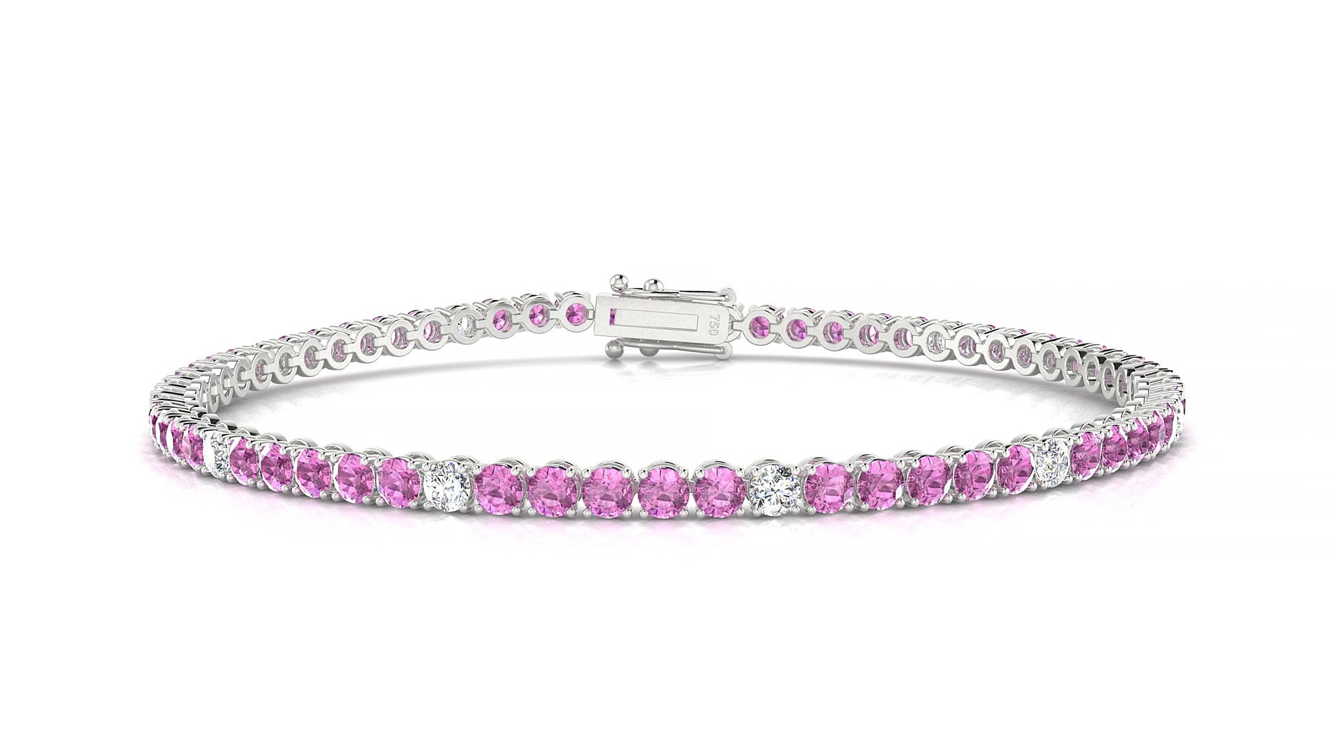 Firenze 5-1 | 18k White Gold 2.5 mm Round Natural Pink Sapphire & Diamond 19 cm Tennis Bracelet