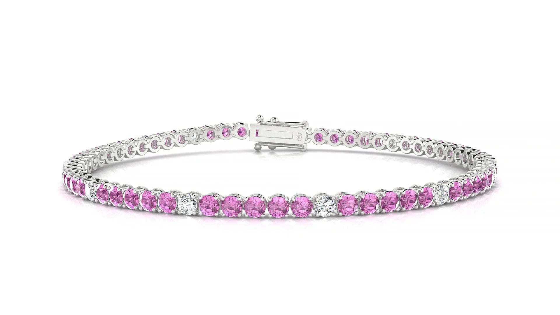 Firenze 5-1 | 18k White Gold 2.5 mm Round Natural Pink Sapphire & Diamond Tennis Bracelet