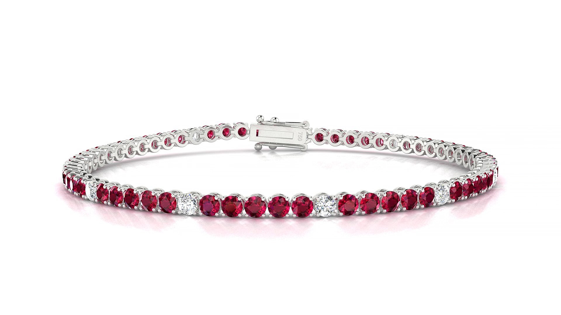 Firenze 5-1 | 18k White Gold 2.5 mm Round Natural Ruby & Diamond 19 cm Tennis Bracelet