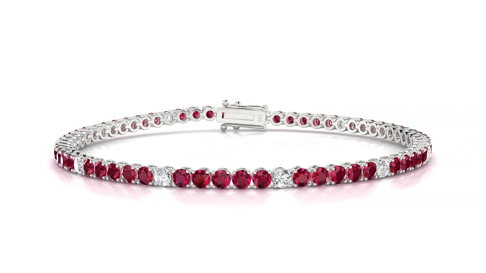 Firenze 5-1 | 18k White Gold 2.5 mm Round Natural Ruby & Diamond Tennis Bracelet