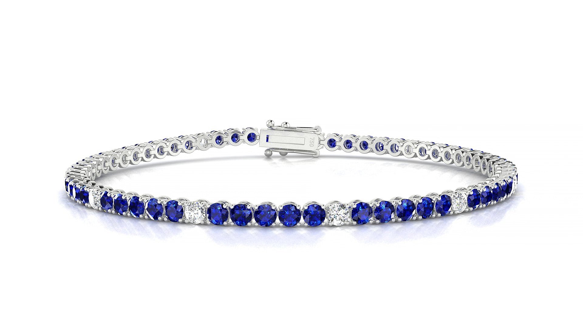 Firenze 5-1 | 18k White Gold 2.5 mm Round Natural Sapphire & Diamond 17 cm Tennis Bracelet