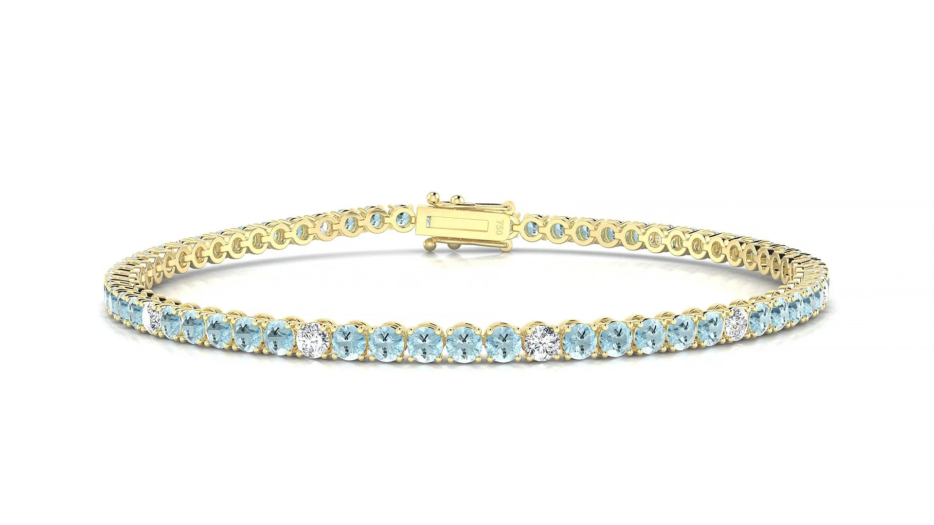 Firenze 5-1 | 18k Yellow Gold 2.5 mm Round Natural Aquamarine & Diamond Tennis Bracelet