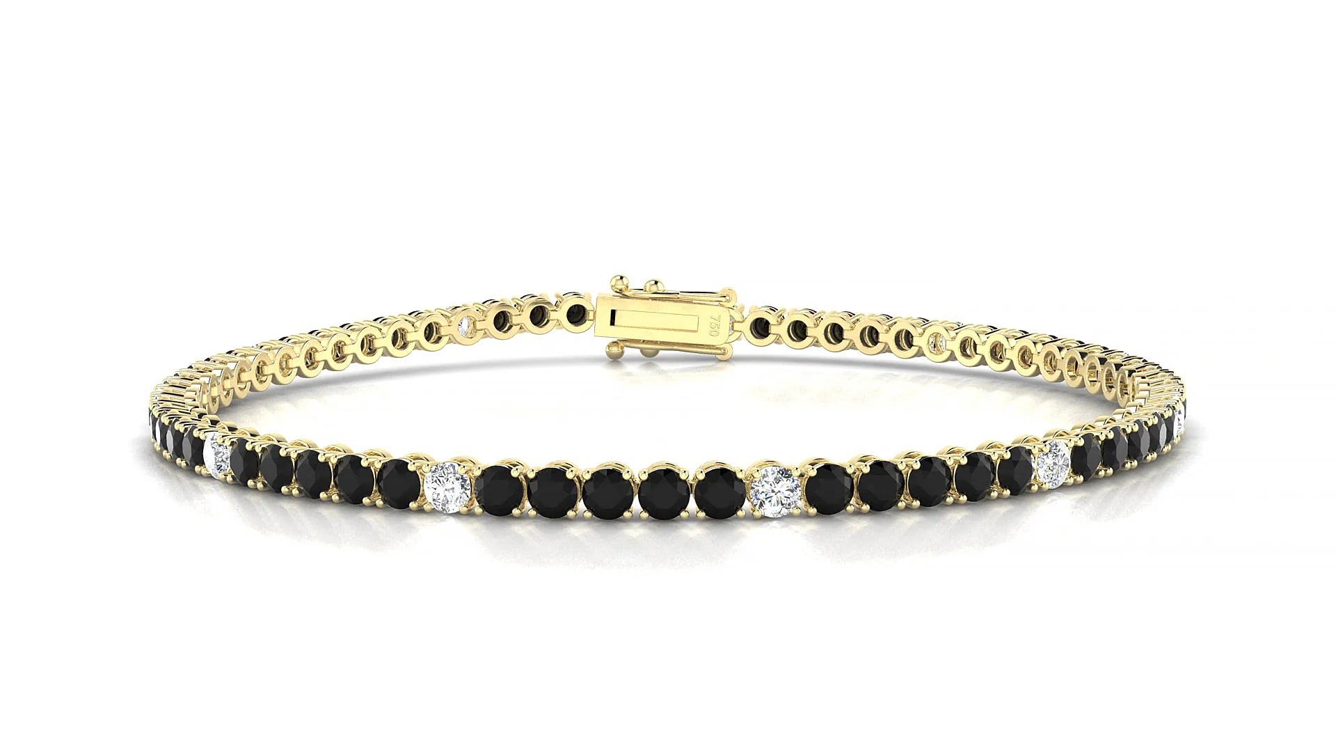 Firenze 5-1 | 18k Yellow Gold 2.5 mm Round Natural Black Diamond & Diamond Tennis Bracelet