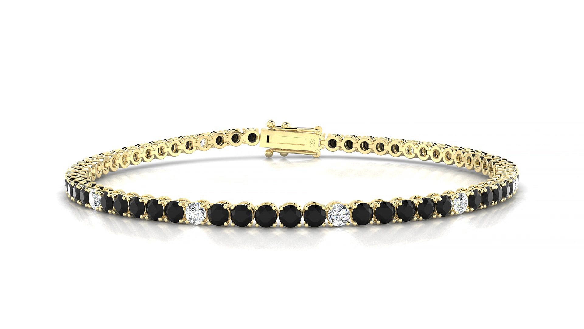Firenze 5-1 | 18k Yellow Gold 2.5 mm Round Natural Black Diamond & Diamond 17 cm Tennis Bracelet