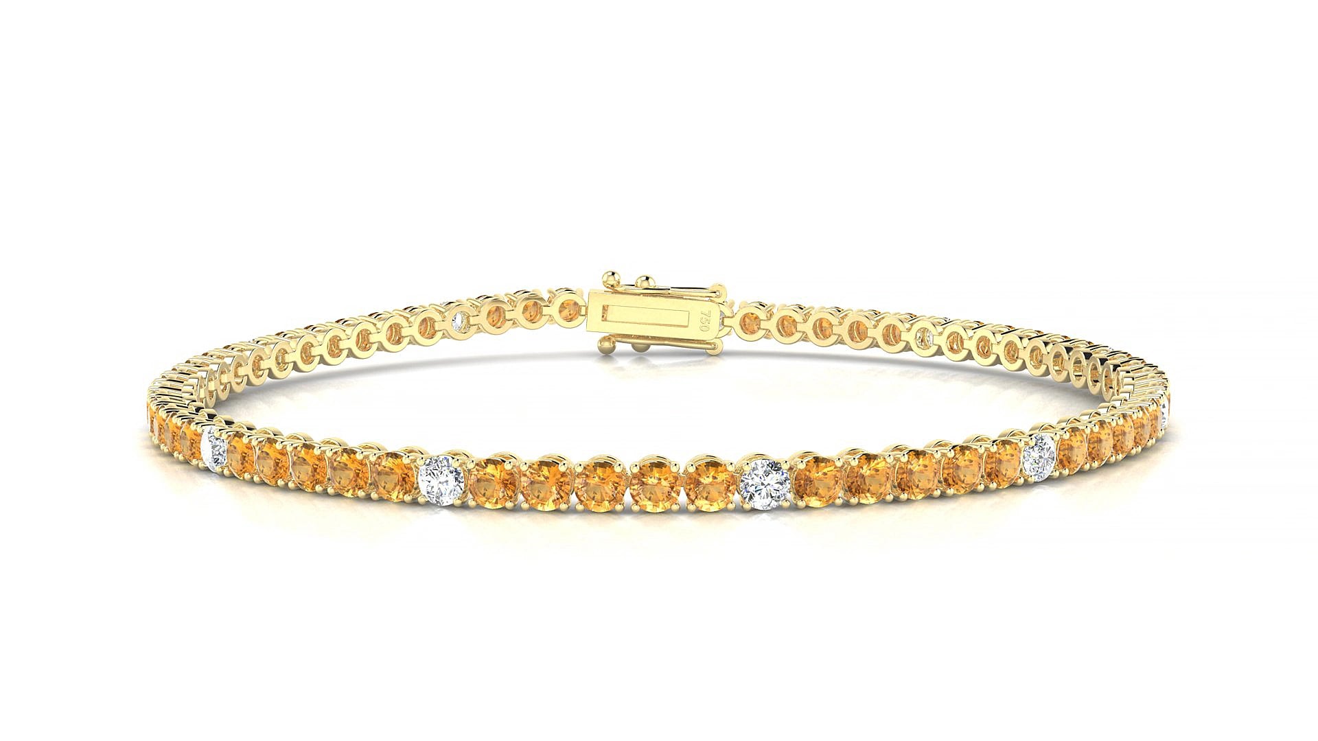 Firenze 5-1 | 18k Yellow Gold 2.5 mm Round Natural Citrine & Diamond 19 cm Tennis Bracelet