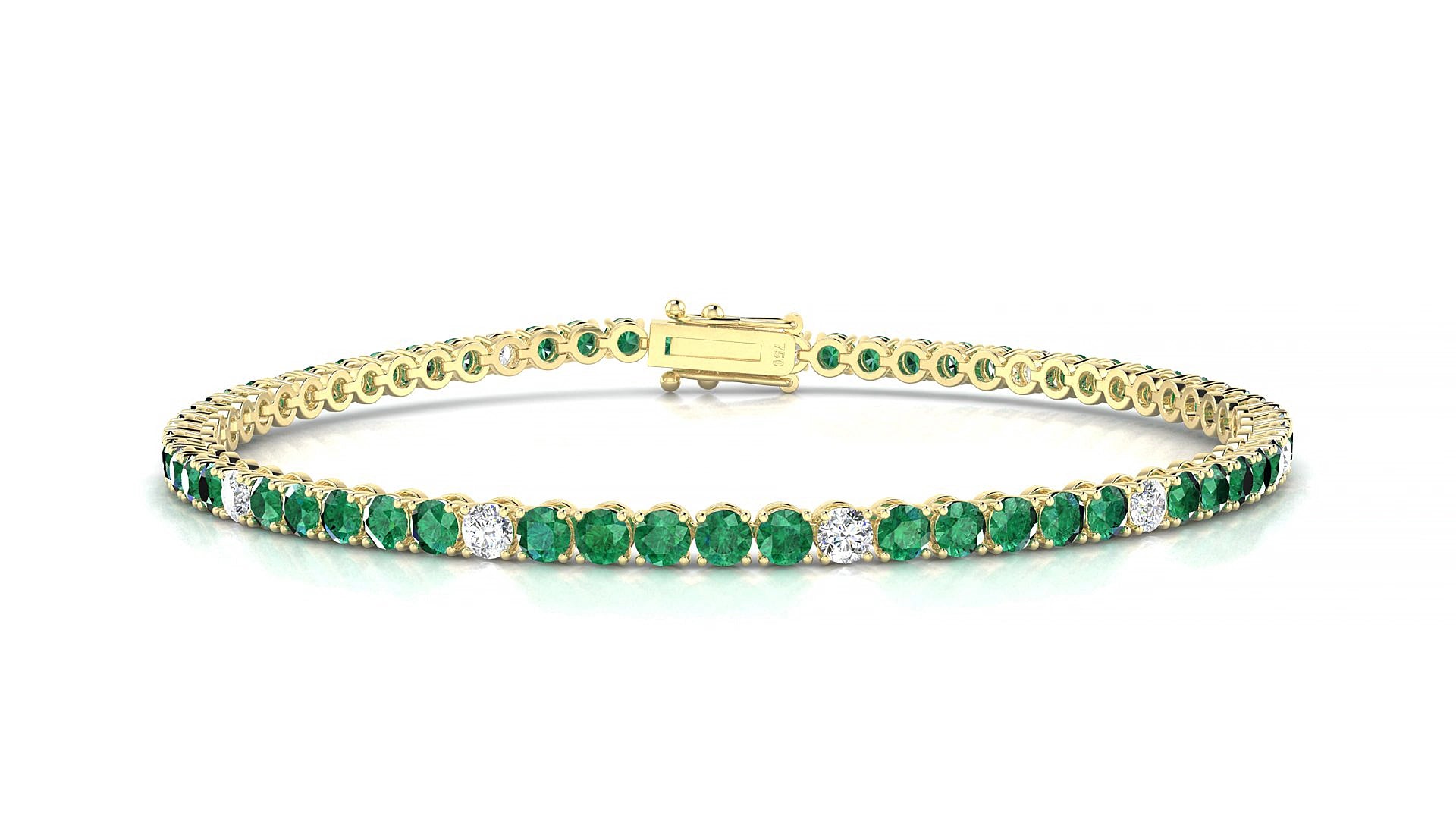 Firenze 5-1 | 18k Yellow Gold 2.5 mm Round Natural Emerald & Diamond 15 cm Tennis Bracelet