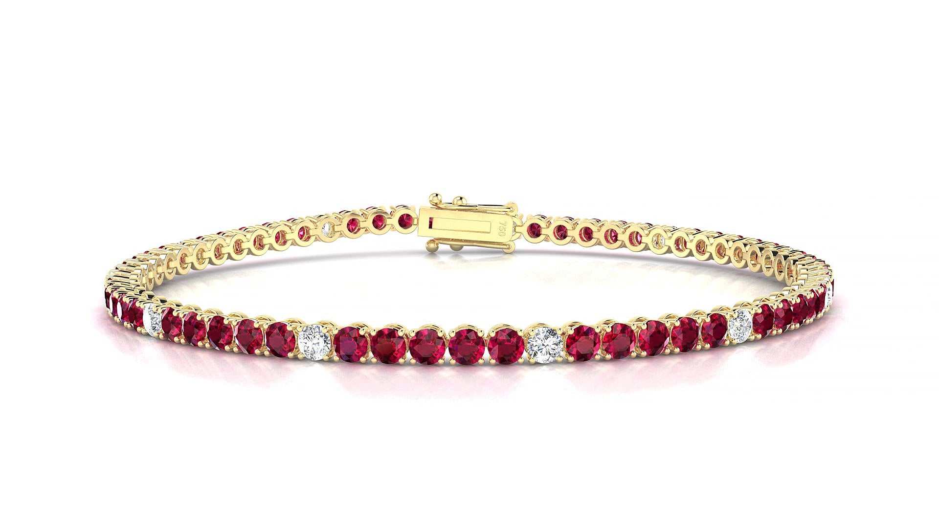 Firenze 5-1 | 18k Yellow Gold 2.5 mm Round Natural Ruby & Diamond 19 cm Tennis Bracelet