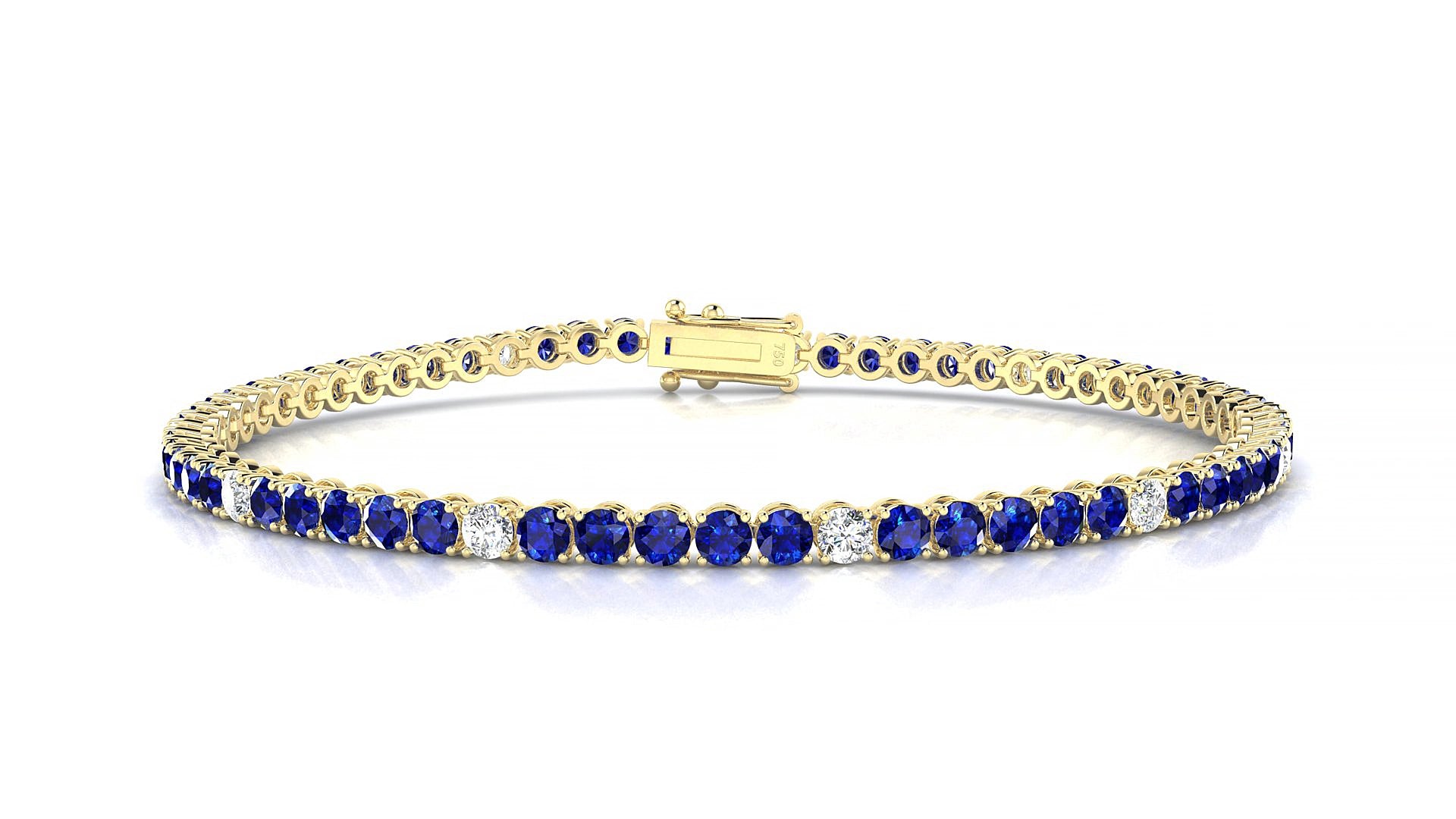 Firenze 5-1 | 18k Yellow Gold 2.5 mm Round Natural Sapphire & Diamond 15 cm Tennis Bracelet