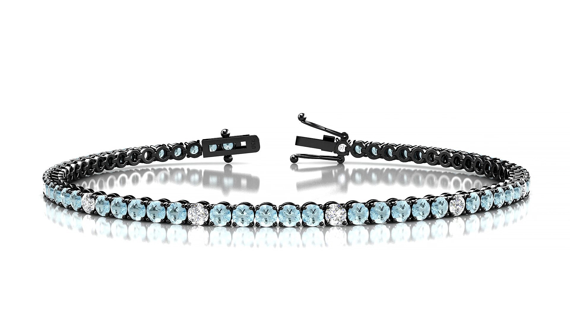 Firenze 5-1 | 18k Black Gold 2.5 mm Round Natural Aquamarine & Diamond 17 cm Tennis Bracelet