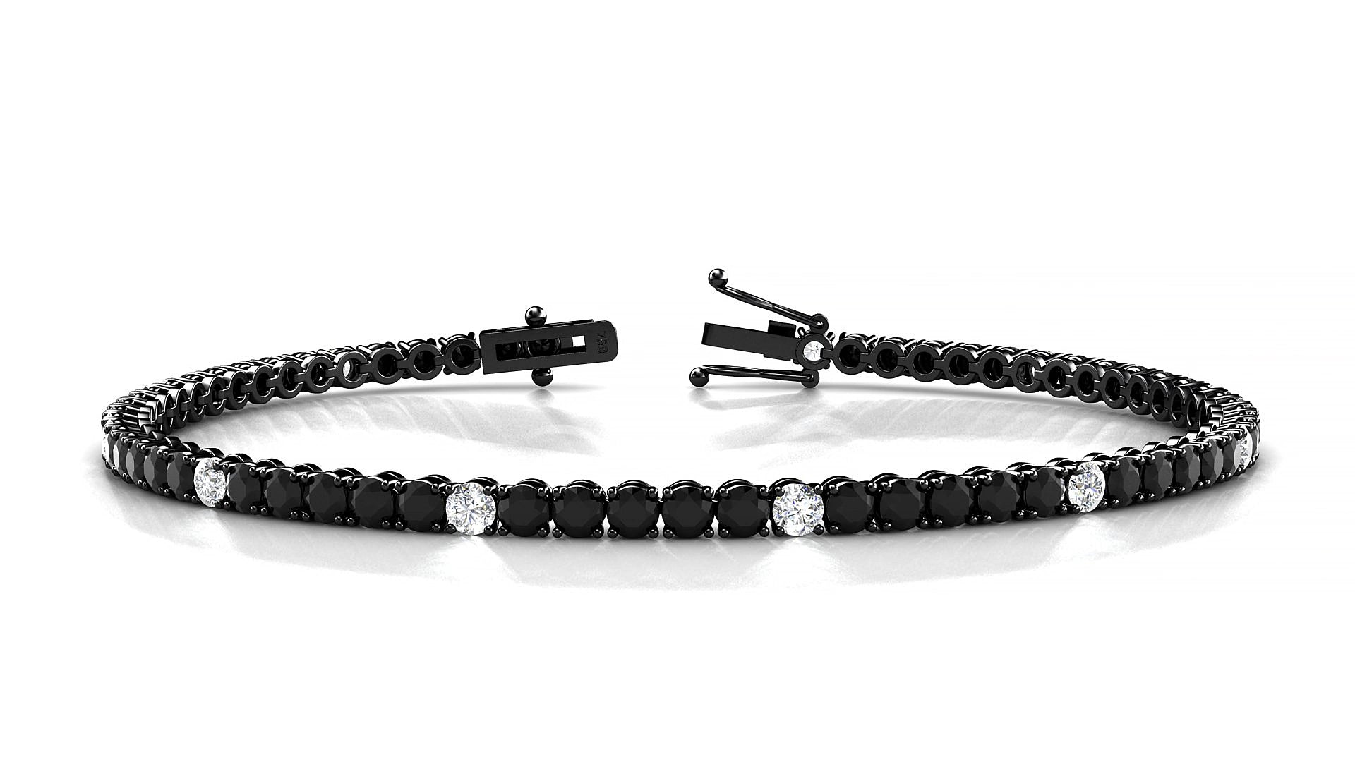 Firenze 5-1 | 18k Black Gold 2.5 mm Round Natural Black Diamond & Diamond 15 cm Tennis Bracelet