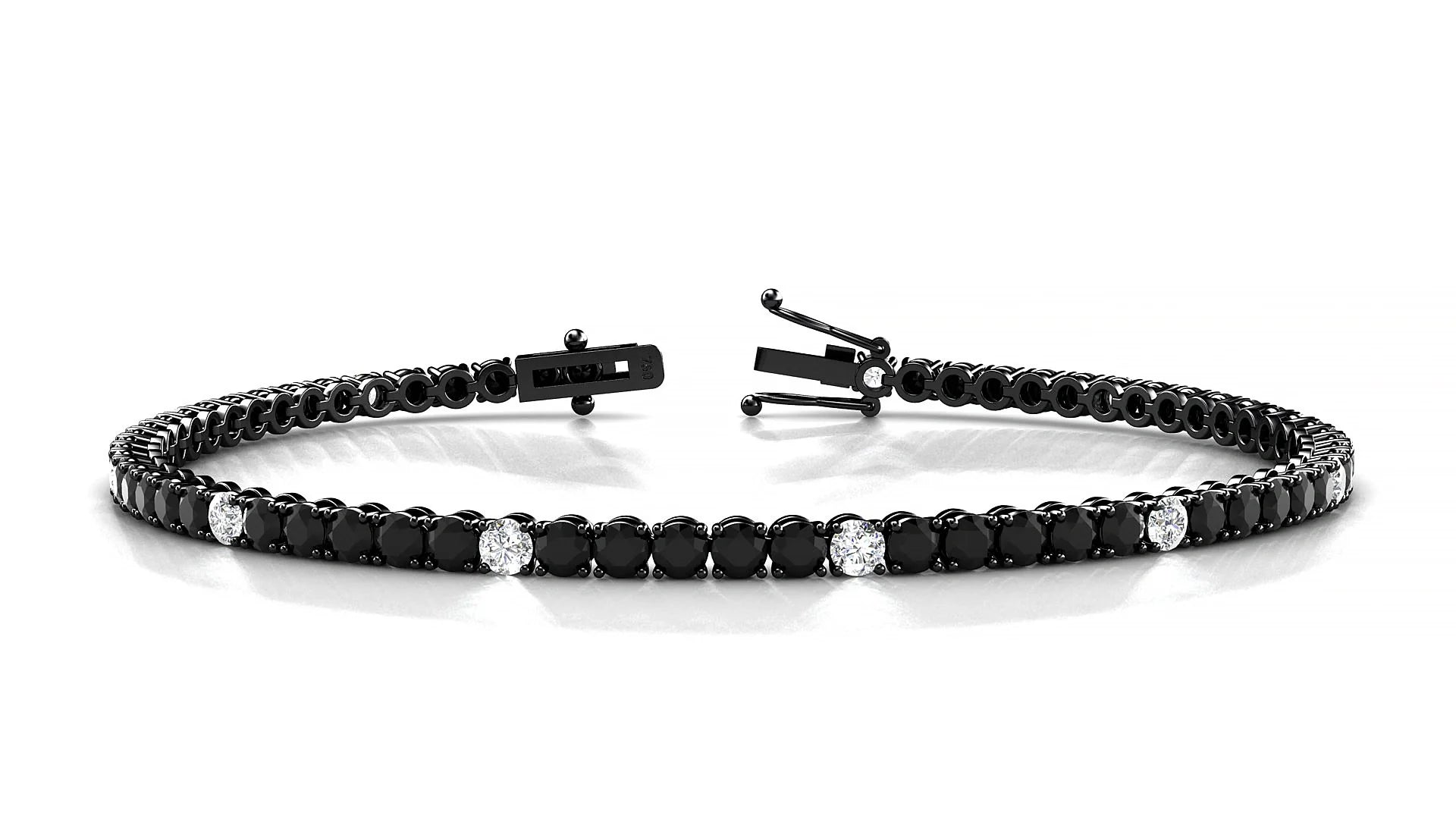 Firenze 5-1 | 18k Black Gold 2.5 mm Round Natural Black Diamond & Diamond Tennis Bracelet