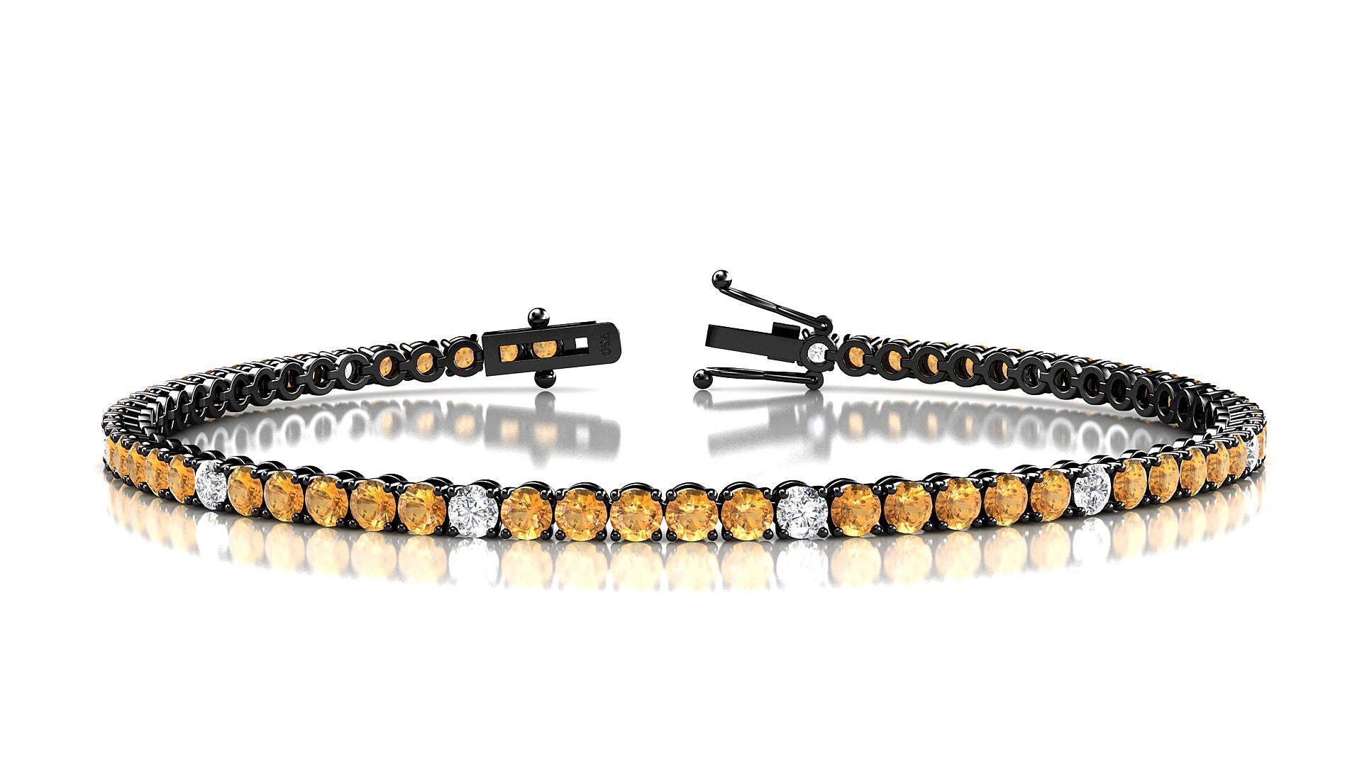 Firenze 5-1 | 18k Black Gold 2.5 mm Round Natural Citrine & Diamond 17 cm Tennis Bracelet