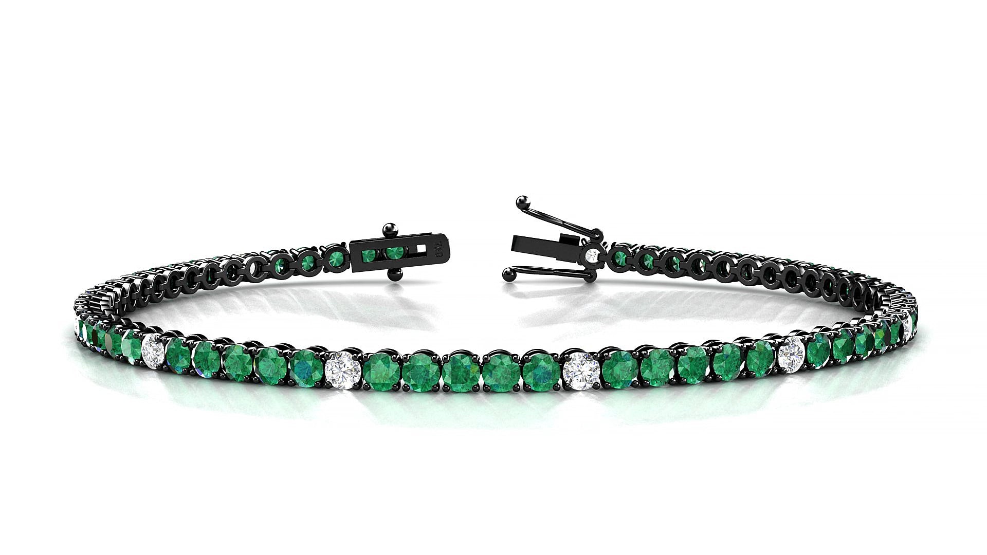 Firenze 5-1 | 18k Black Gold 2.5 mm Round Natural Emerald & Diamond 18 cm Tennis Bracelet