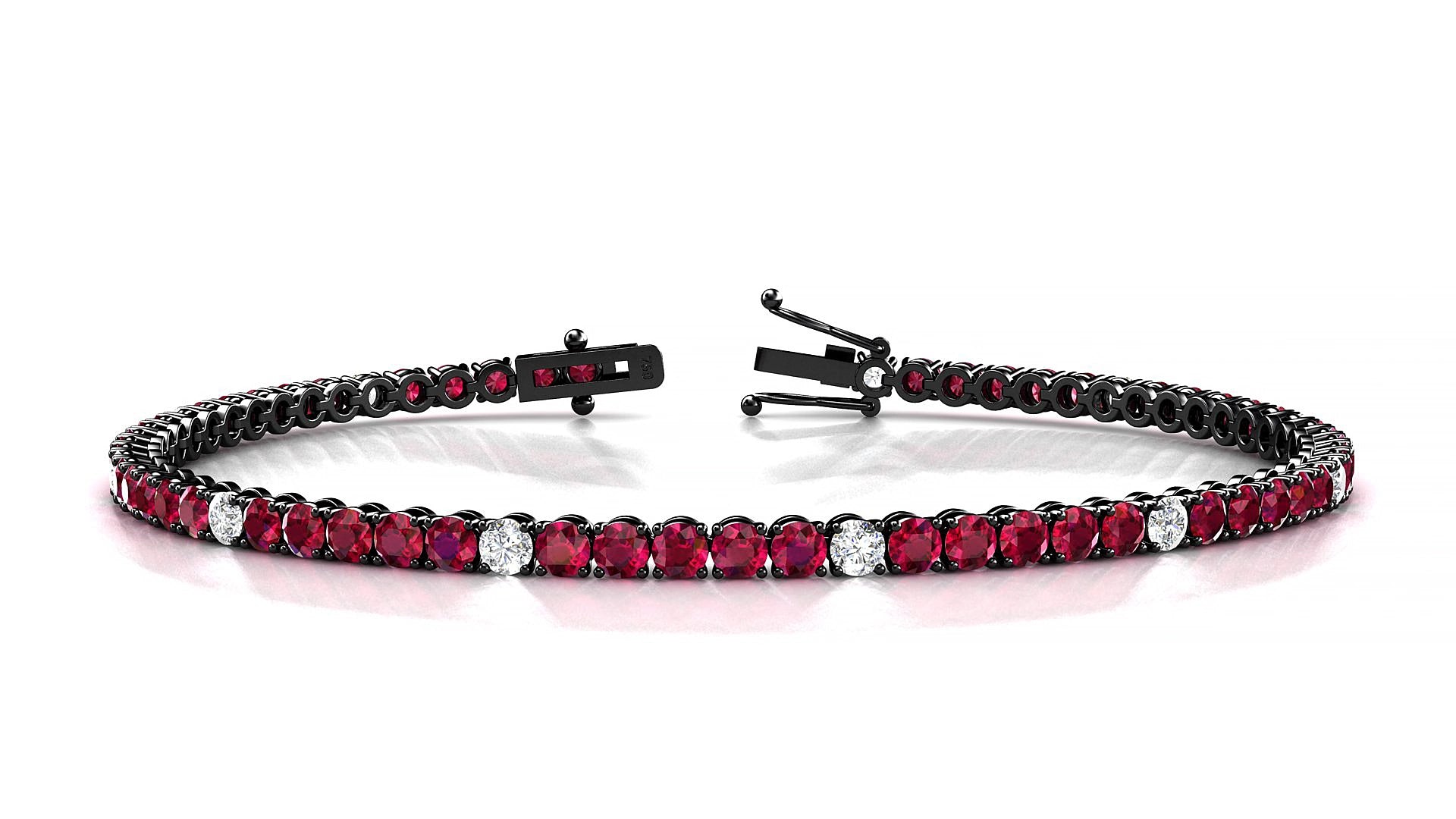 Firenze 5-1 | 18k Black Gold 2.5 mm Round Natural Ruby & Diamond 16 cm Tennis Bracelet