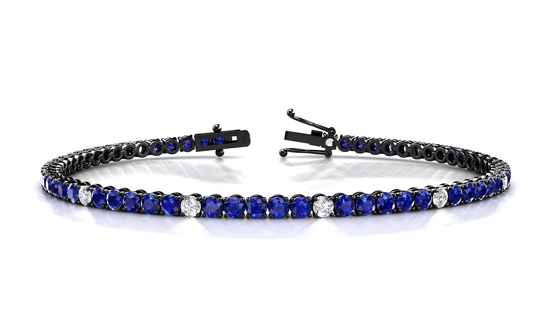 Firenze 5-1 | 18k Black Gold 2.5 mm Round Natural Sapphire & Diamond 15 cm Tennis Bracelet