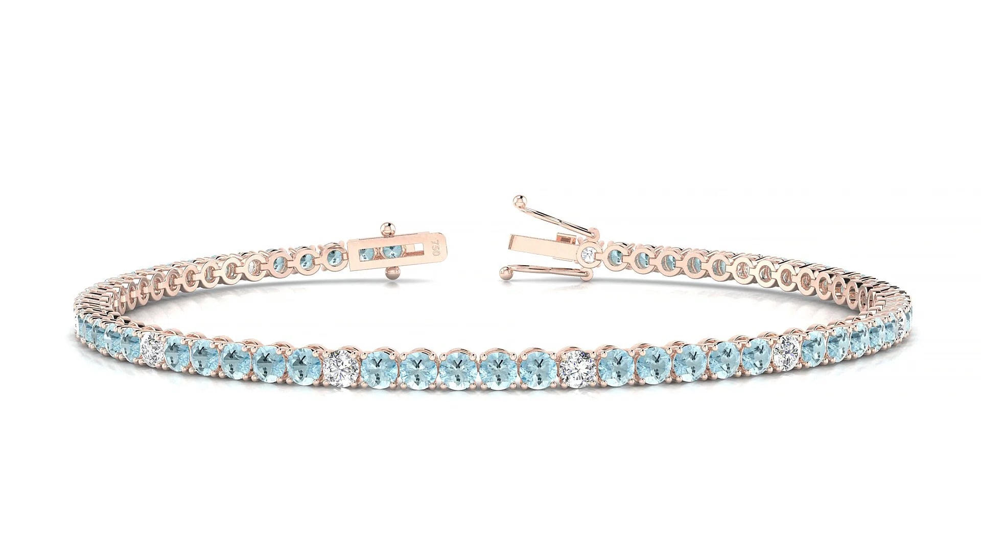 Firenze 5-1 | 18k Rose Gold 2.5 mm Round Natural Aquamarine & Diamond Tennis Bracelet